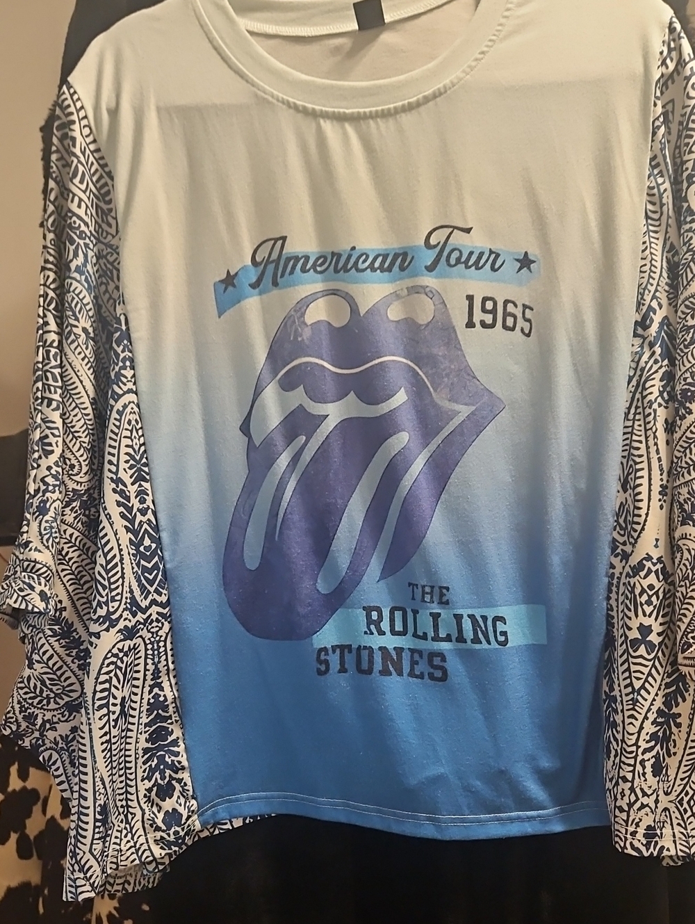 the Rolling Stones Blue Ombre Tongue Logo Long Sleeve Tee